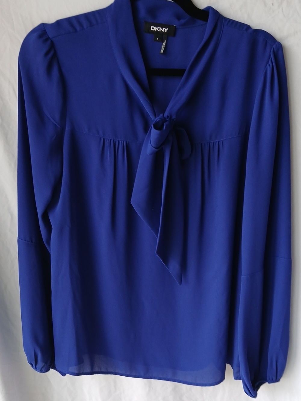 DKNY Cobalt Blue Long-Sleeve Tie-Neck Blouse